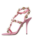 Load image into Gallery viewer, Dolce & Gabbana Rosa Leder verschönerte Absätze Sandalen Schuhe
