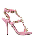 Load image into Gallery viewer, Dolce & Gabbana Rosa Leder verschönerte Absätze Sandalen Schuhe
