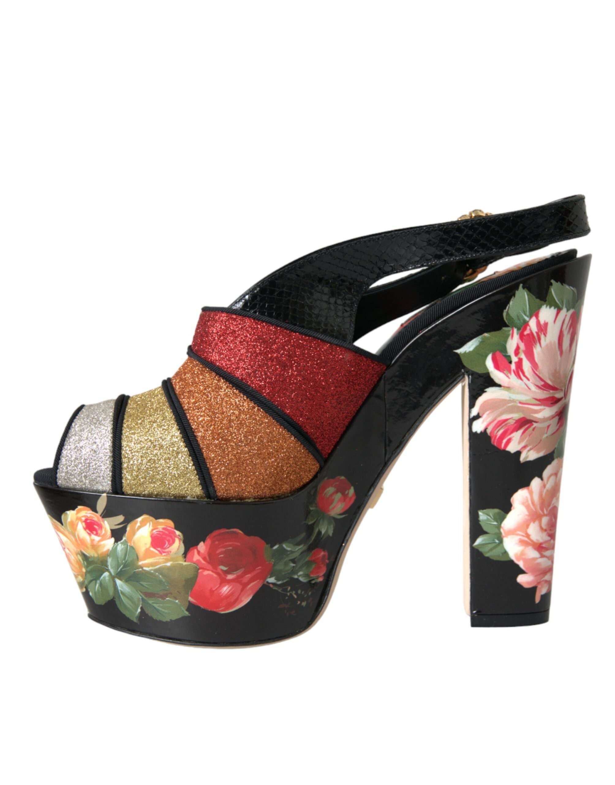 Dolce & Gabbana Multicolor Floral Kristall Plateau Sandalen Schuhe