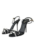 Resmi galeri görüntüleyiciye yükleyin, Dolce & Gabbana Schwarz Viskose Kristall Schleife Heels Sandalen Schuhe
