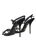 Resmi galeri görüntüleyiciye yükleyin, Dolce & Gabbana Schwarz Viskose Kristall Schleife Heels Sandalen Schuhe
