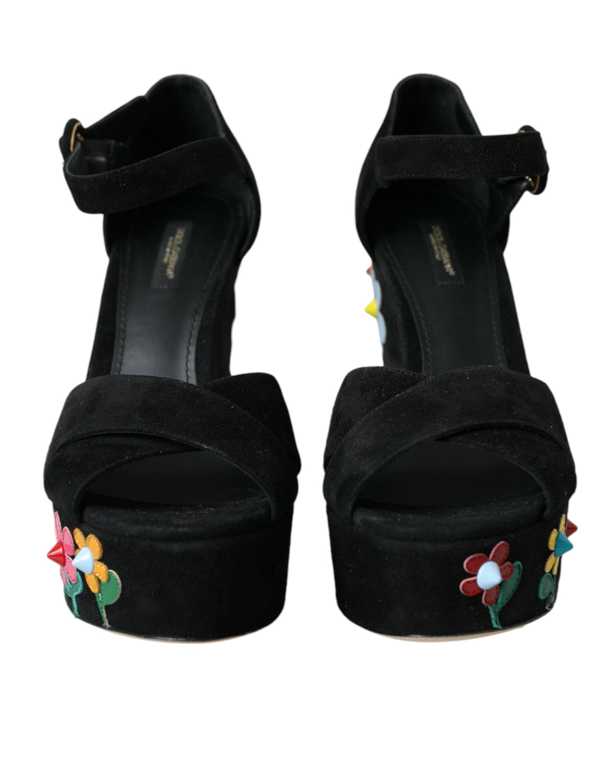 Dolce & Gabbana Schwarz Floral Knöchelriemen Heels Sandalen Schuhe