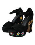 Load image into Gallery viewer, Dolce & Gabbana Schwarz Floral Knöchelriemen Heels Sandalen Schuhe
