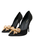 Load image into Gallery viewer, Dolce & Gabbana Schwarz Satin Schleife Kristall Heels Pumps Schuhe
