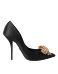 Load image into Gallery viewer, Dolce & Gabbana Schwarz Satin Schleife Kristall Heels Pumps Schuhe
