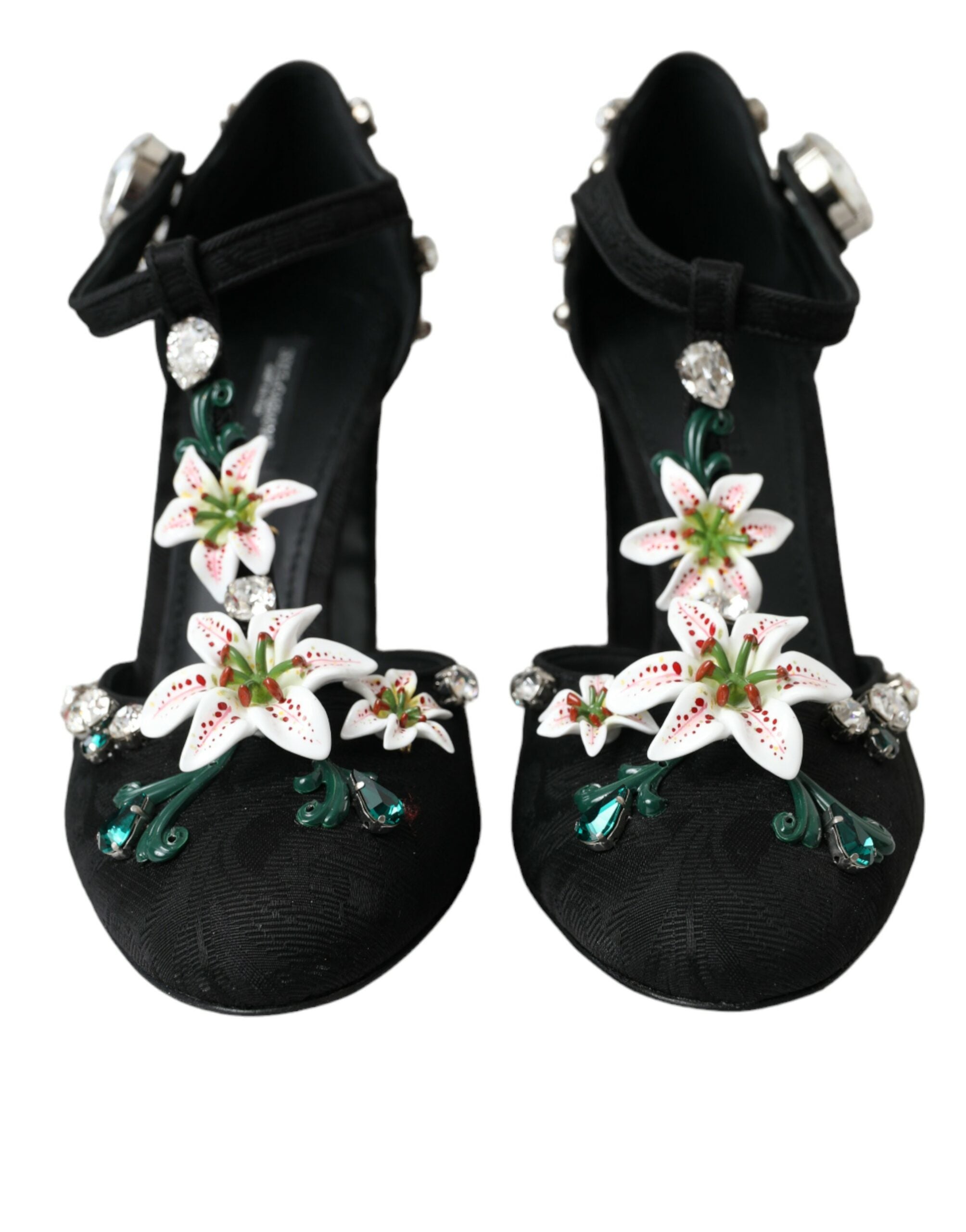 Dolce & Gabbana Schwarze Lilien Kristall Heels Pumps Schuhe