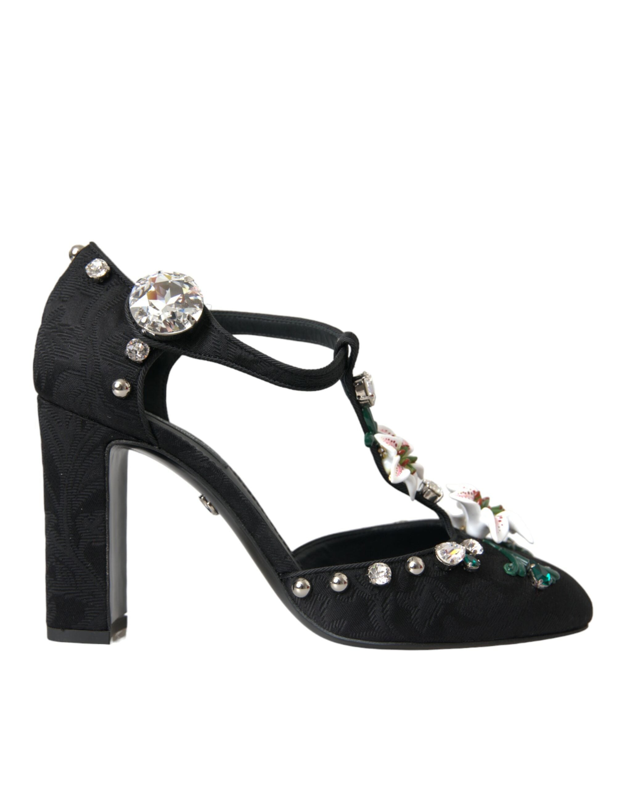 Dolce & Gabbana Schwarze Lilien Kristall Heels Pumps Schuhe