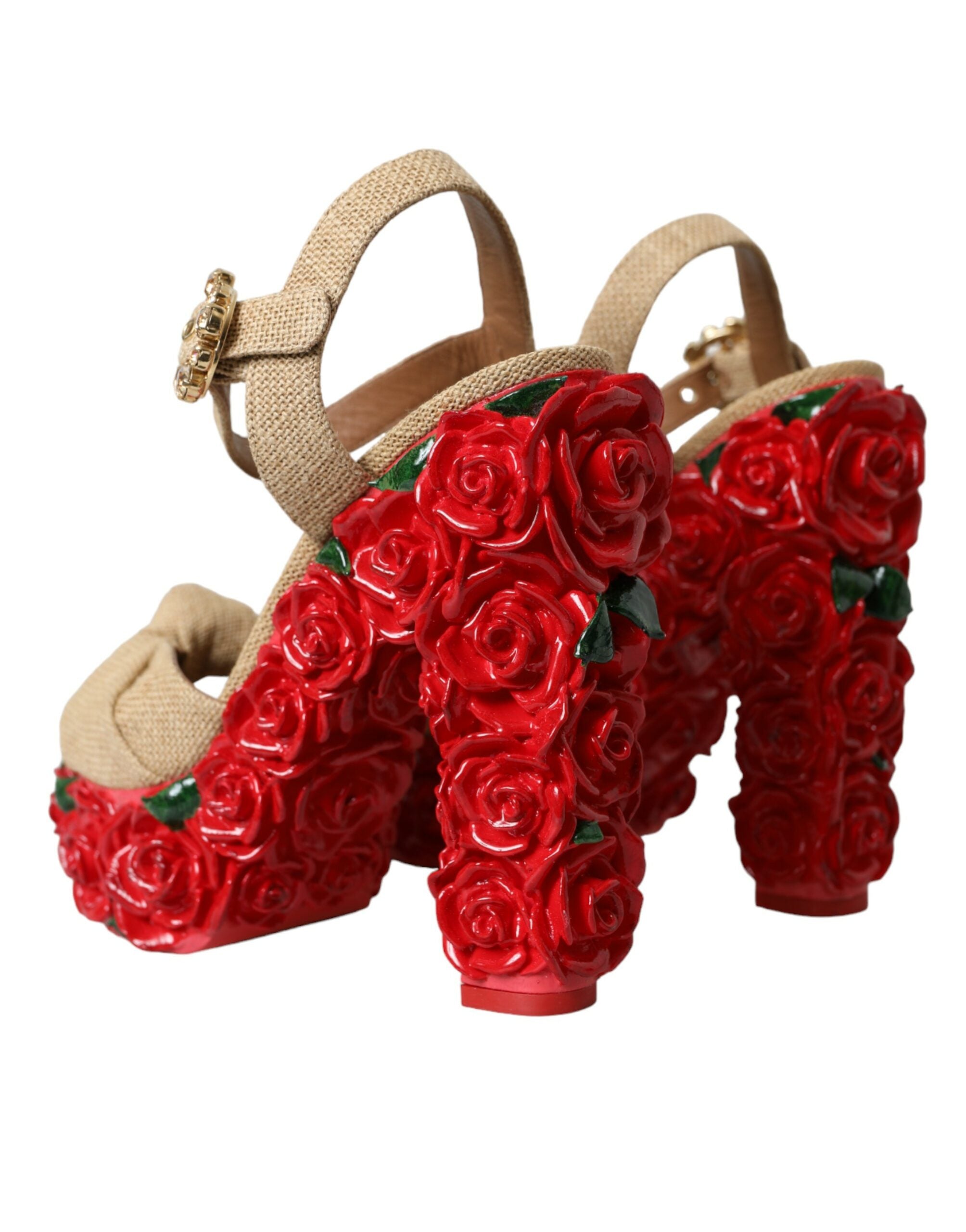 Dolce & Gabbana Rote Rosen Kristall Plateau Sandalen Schuhe