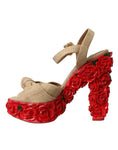 Bild in Galerie-Betrachter laden, Dolce & Gabbana Rote Rosen Kristall Plateau Sandalen Schuhe
