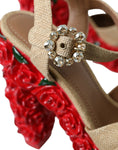 Bild in Galerie-Betrachter laden, Dolce & Gabbana Rote Rosen Kristall Plateau Sandalen Schuhe
