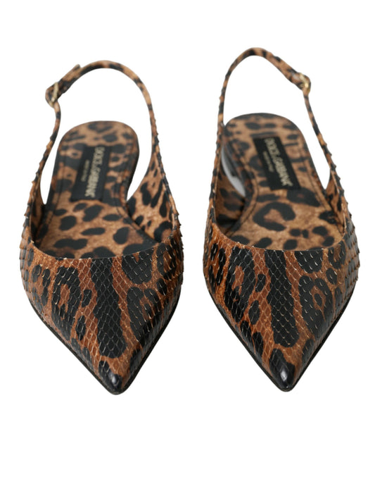 Dolce & Gabbana Braun Leopard Exotische Haut Slingback Schuhe