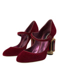 Load image into Gallery viewer, Dolce & Gabbana Rot Samt Gold Kristalle Heels Mary Jane Schuhe
