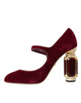 Load image into Gallery viewer, Dolce & Gabbana Rot Samt Gold Kristalle Heels Mary Jane Schuhe
