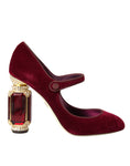 Load image into Gallery viewer, Dolce & Gabbana Rot Samt Gold Kristalle Heels Mary Jane Schuhe
