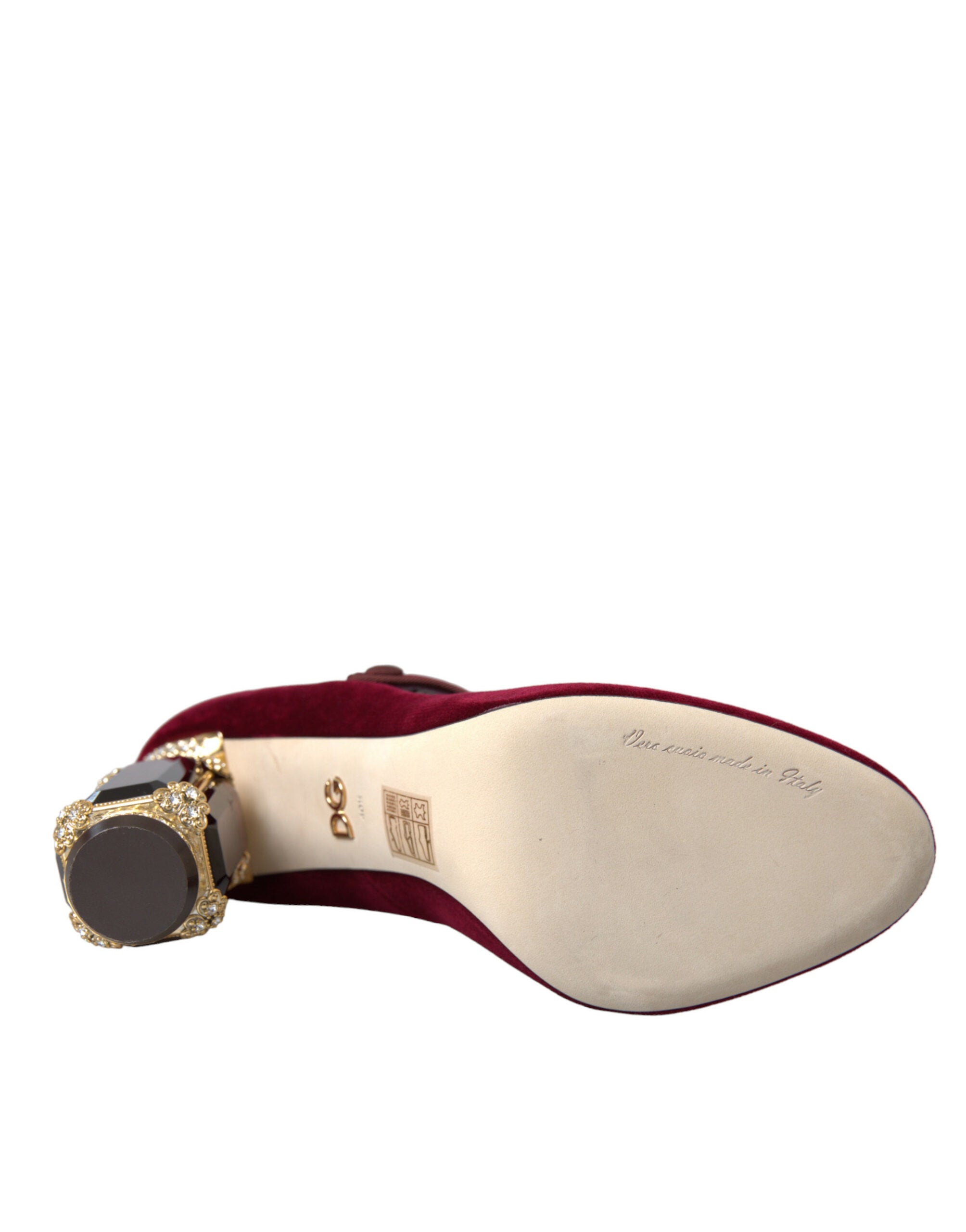 Dolce & Gabbana Rot Samt Gold Kristalle Heels Mary Jane Schuhe