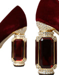 Load image into Gallery viewer, Dolce & Gabbana Rot Samt Gold Kristalle Heels Mary Jane Schuhe
