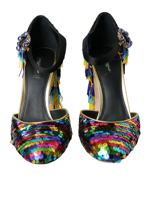 Dolce & Gabbana Multicolor Pailletten Kristall Mary Jane Schuhe