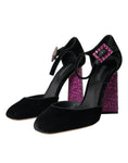 Load image into Gallery viewer, Dolce & Gabbana Schwarzer Samt Strass Kristall Mary Janes Schuhe
