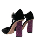 Load image into Gallery viewer, Dolce & Gabbana Schwarzer Samt Strass Kristall Mary Janes Schuhe
