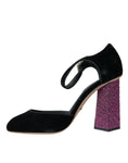 Load image into Gallery viewer, Dolce & Gabbana Schwarzer Samt Strass Kristall Mary Janes Schuhe
