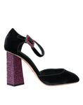 Load image into Gallery viewer, Dolce & Gabbana Schwarzer Samt Strass Kristall Mary Janes Schuhe
