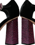 Load image into Gallery viewer, Dolce & Gabbana Schwarzer Samt Strass Kristall Mary Janes Schuhe
