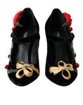 Load image into Gallery viewer, Dolce & Gabbana Schwarz Rosen Kristall Brosche Mary Jane Schuhe
