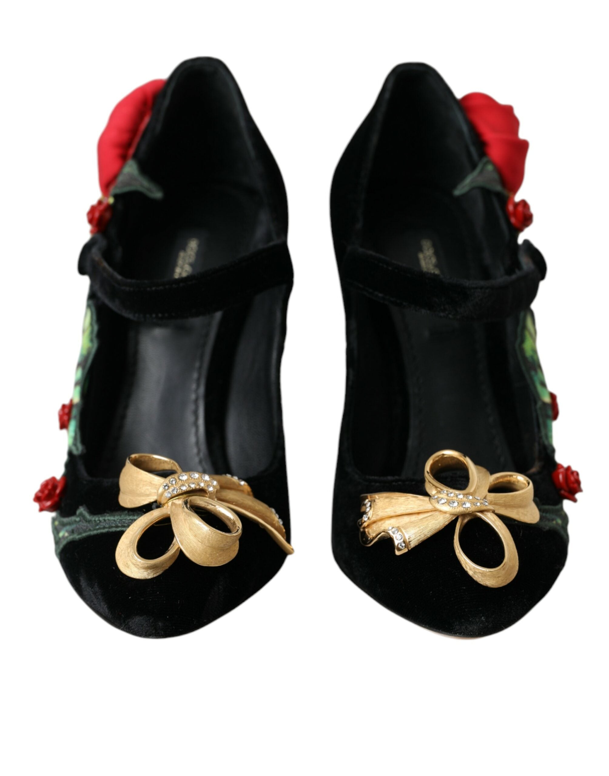 Dolce & Gabbana Schwarz Rosen Kristall Brosche Mary Jane Schuhe