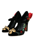 Load image into Gallery viewer, Dolce & Gabbana Schwarz Rosen Kristall Brosche Mary Jane Schuhe
