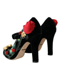 Load image into Gallery viewer, Dolce & Gabbana Schwarz Rosen Kristall Brosche Mary Jane Schuhe
