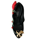 Load image into Gallery viewer, Dolce & Gabbana Schwarz Rosen Kristall Brosche Mary Jane Schuhe
