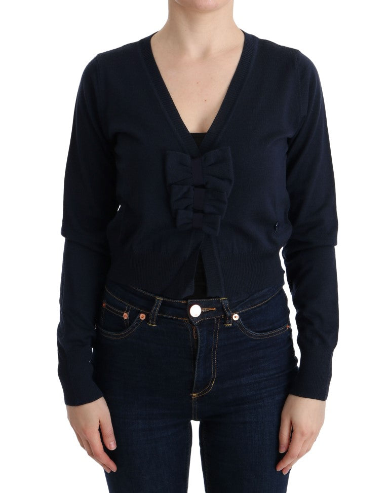 MARGHI LO' Eleganter blauer Woll-Cardigan-Pullover