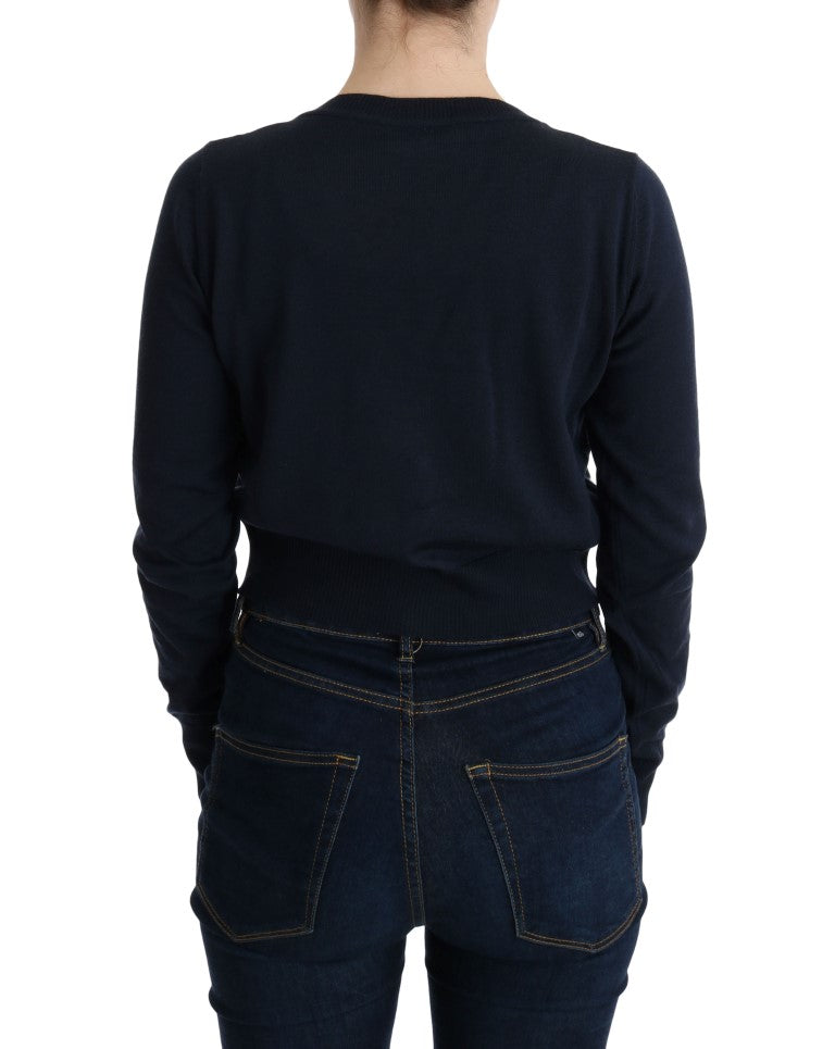 MARGHI LO' Eleganter blauer Woll-Cardigan-Pullover