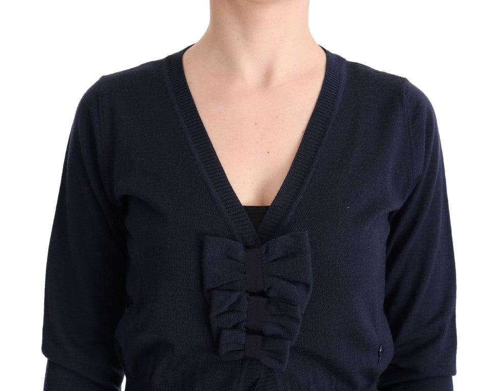 MARGHI LO' Eleganter blauer Woll-Cardigan-Pullover