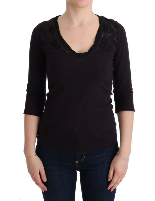 Costume National Elegant Purple V-Neck Blouse T-Shirt