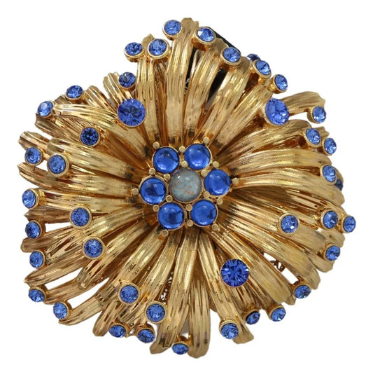 Dolce & Gabbana Gold Messing Blau Kristalle verschönert Schmuck Brosche