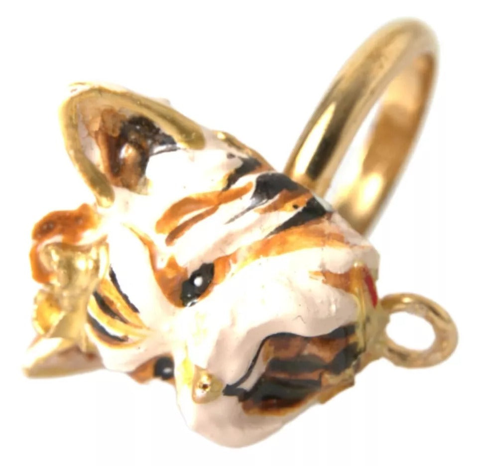 Dolce & Gabbana Gold Messing Harz Beige Hund Haustier Accessoire Ring