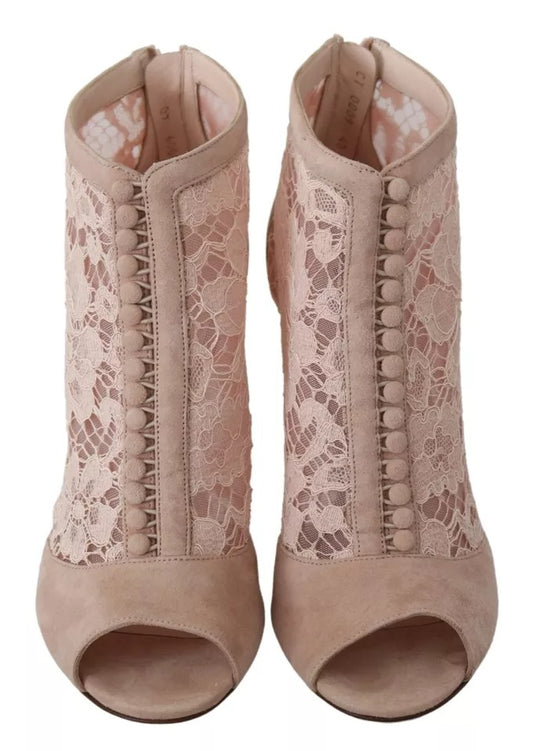 Dolce & Gabbana Beige Spitze Wildleder Peep Toe Ankle Boots Schuhe