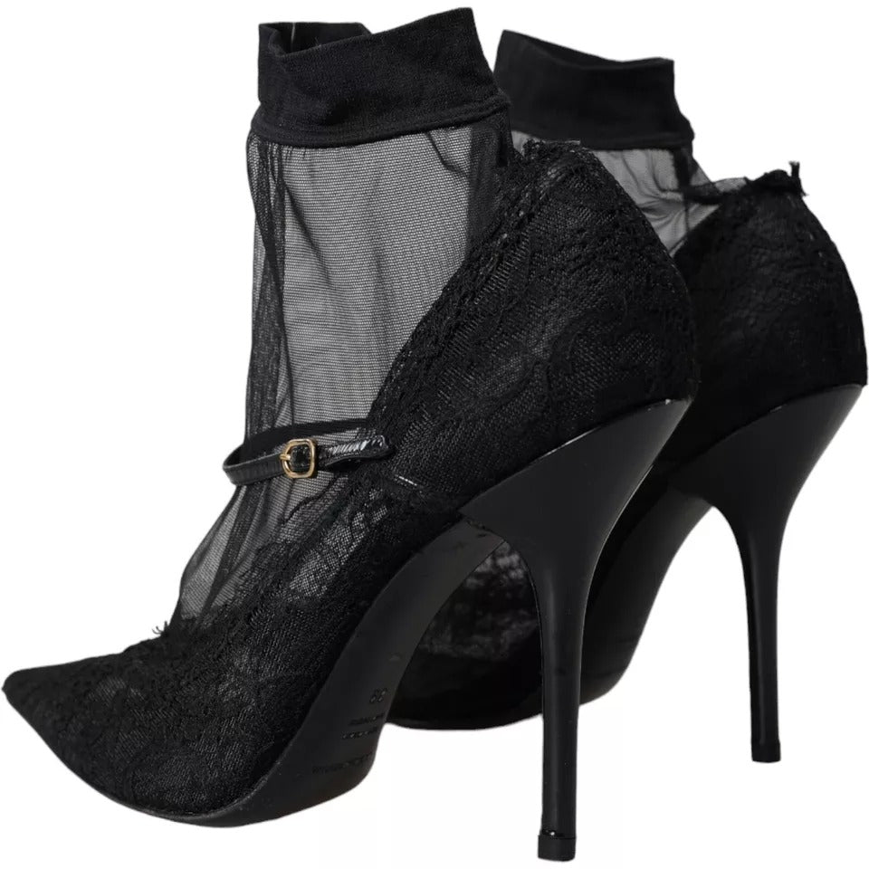 Dolce & Gabbana Schwarz Tüll Stretch Stiefel Pumps Schuhe