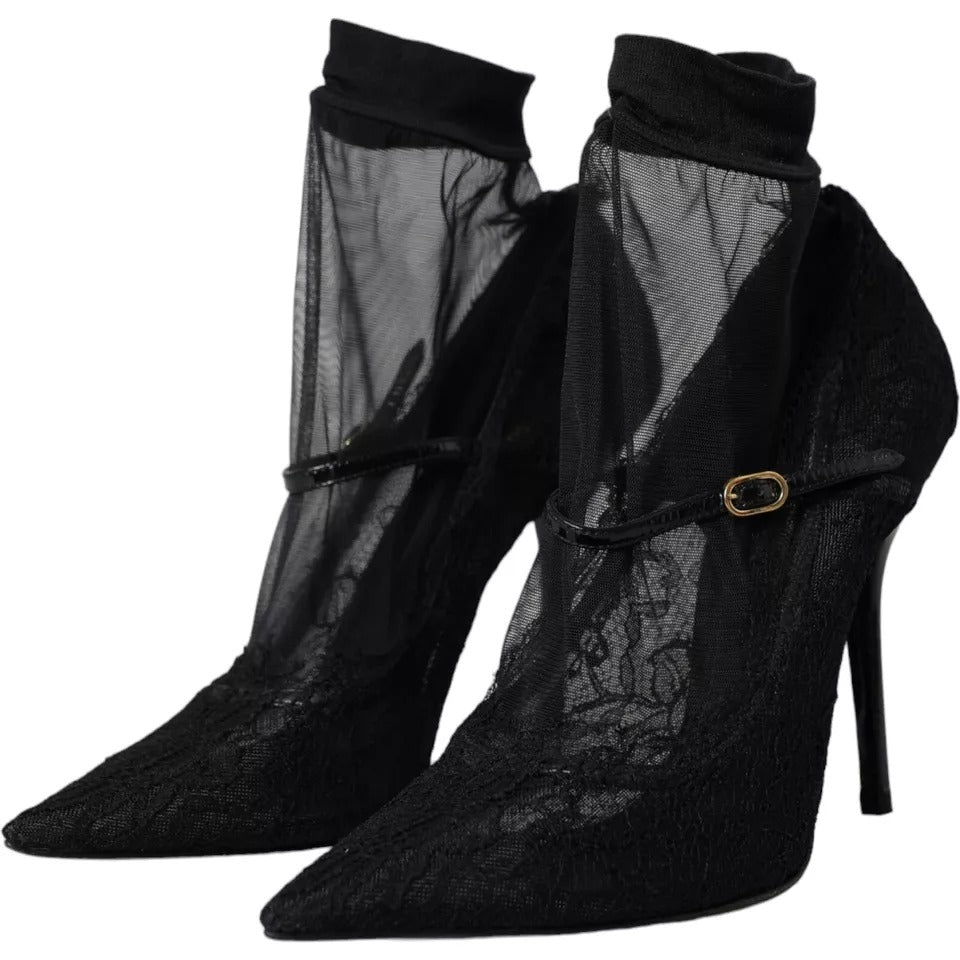 Dolce & Gabbana Schwarz Tüll Stretch Stiefel Pumps Schuhe