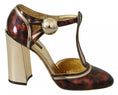 Load image into Gallery viewer, Dolce & Gabbana Gold Leopard T-strap Pumps Sandalen Schuhe
