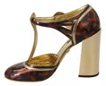 Load image into Gallery viewer, Dolce & Gabbana Gold Leopard T-strap Pumps Sandalen Schuhe
