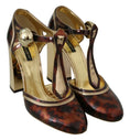 Load image into Gallery viewer, Dolce & Gabbana Gold Leopard T-strap Pumps Sandalen Schuhe
