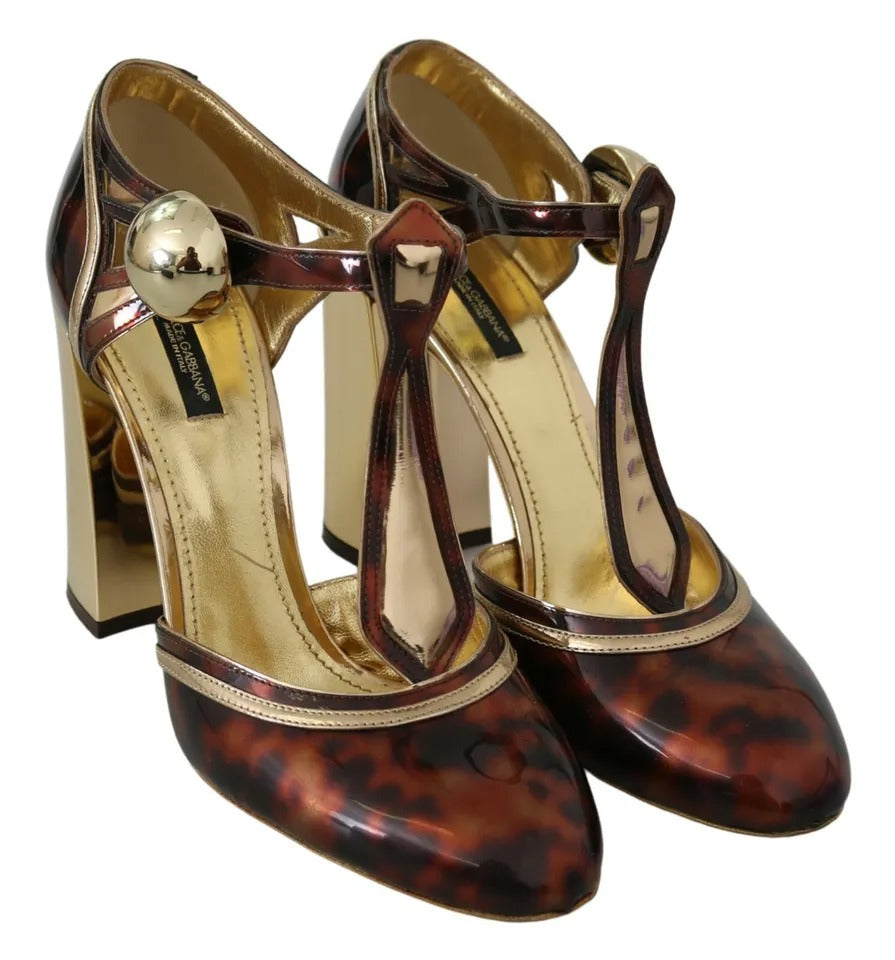 Dolce & Gabbana Gold Leopard T-strap Pumps Sandalen Schuhe