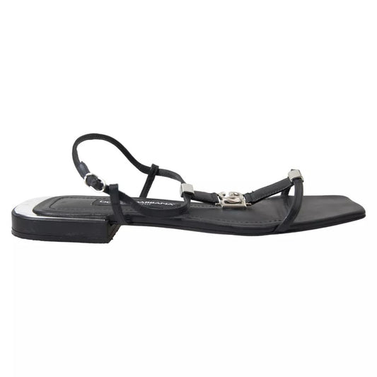 Dolce & Gabbana Schwarzes Leder DG Logo Flats Sandalen Schuhe