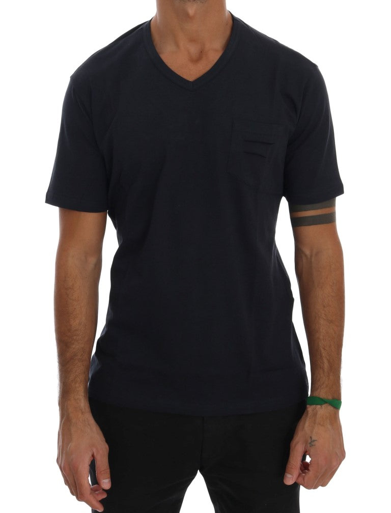 Daniele Alessandrini Chic blue cotton V-neck T-shirt