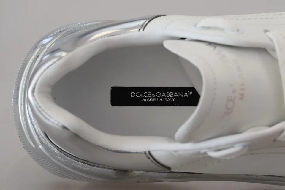 Dolce & Gabbana Weiß Silber Leder Daymaster Turnschuhe Schuhe