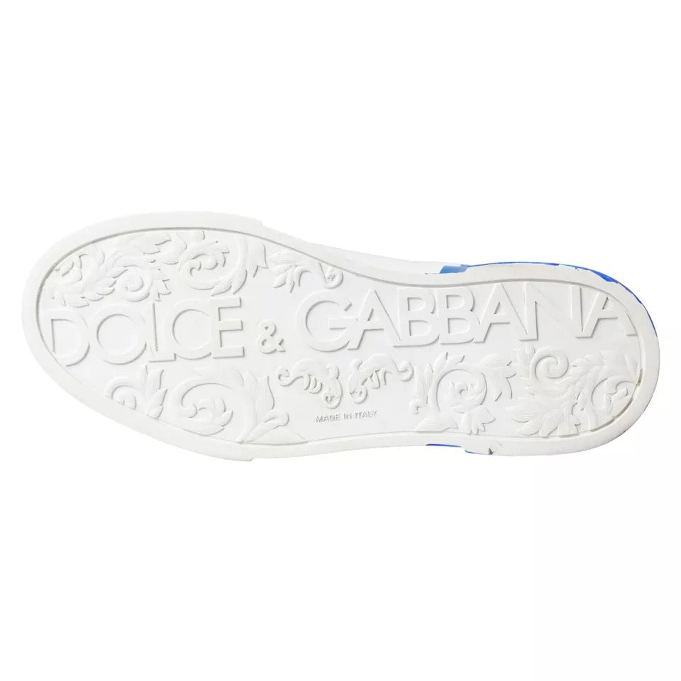 Dolce & Gabbana Weiß Blau Leder Logo Low Top Sneakers Schuhe