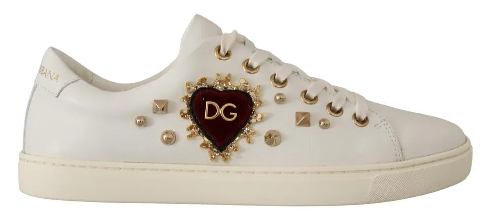 Dolce & Gabbana Weiß Leder Gold Rot Herz Turnschuhe Schuhe