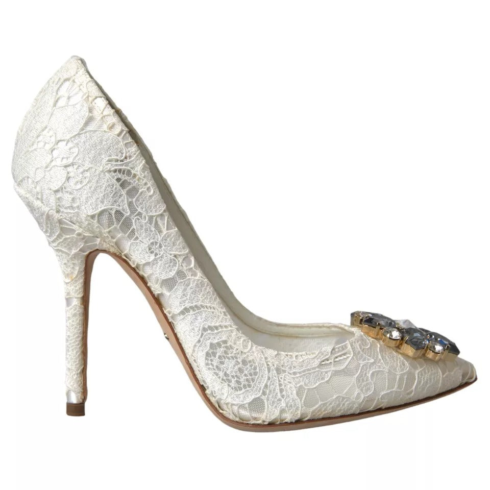 Dolce & Gabbana Weiße Taormina Spitze Kristall Absatz Pumps Schuhe